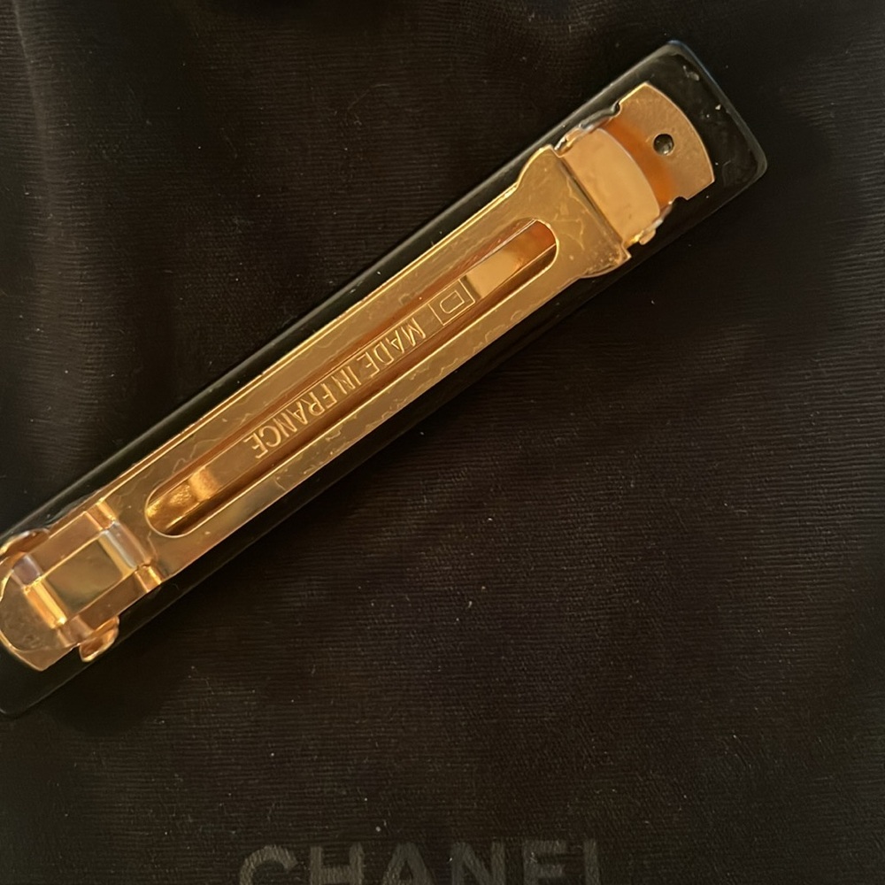 Chanel Black Hair Clip with Gold Chanel Logo and gold Accents - Picture 8 of 9